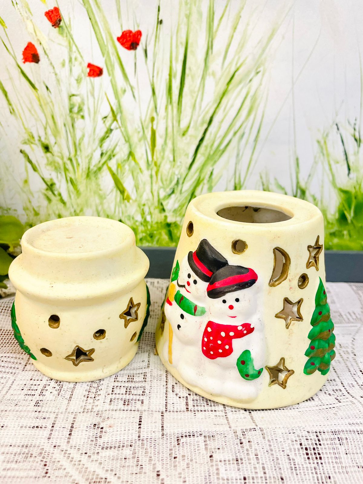 Vintage Snowman Christmas Candle Holder Lantern