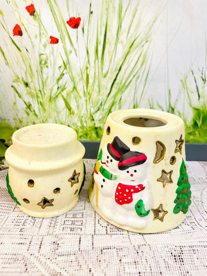 Vintage Snowman Christmas Candle Holder Lantern
