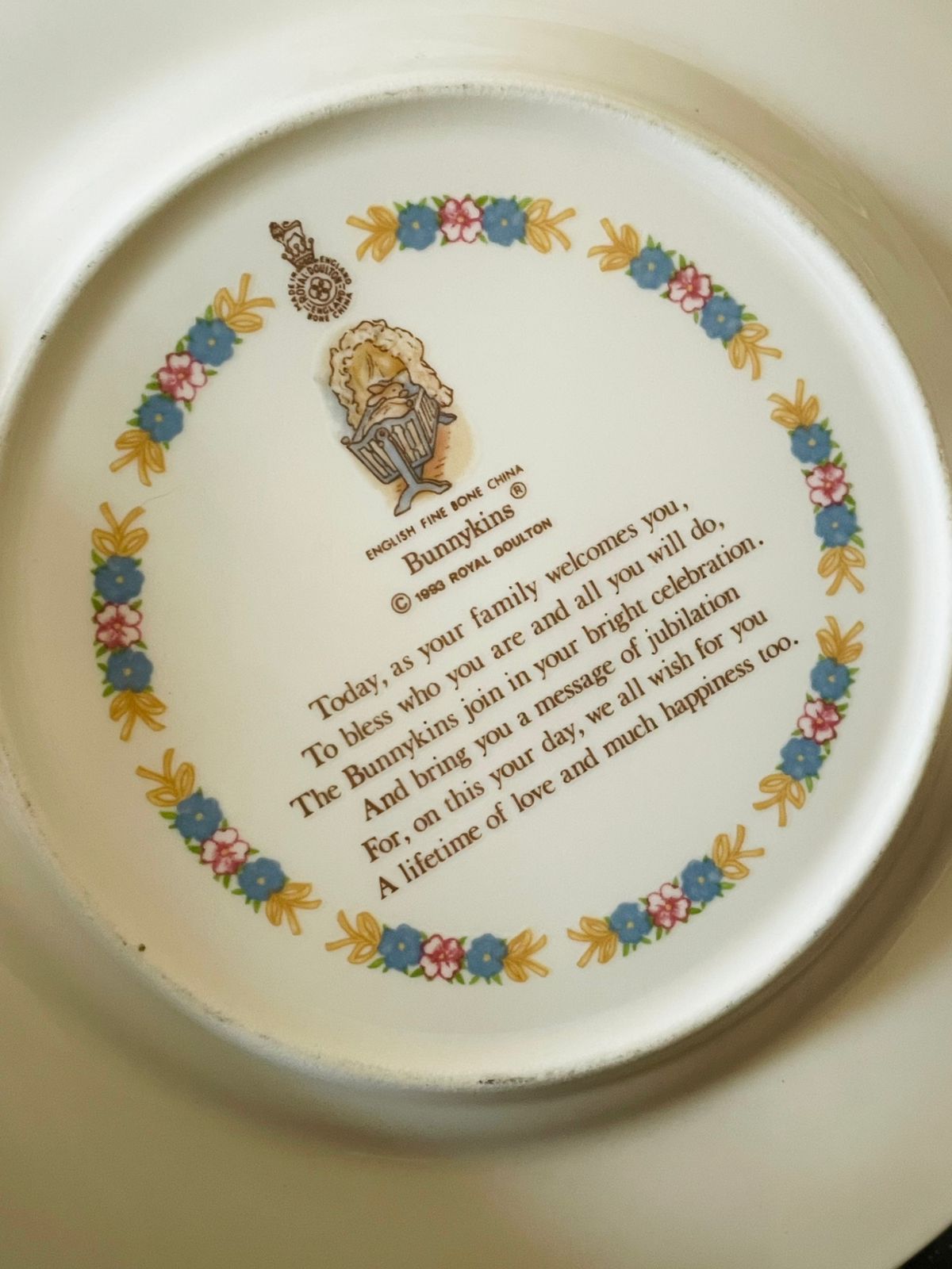 Royal Doulton Bunnykins Christening Plate – 1986 Fine Bone China – Nursery Gift Collectible