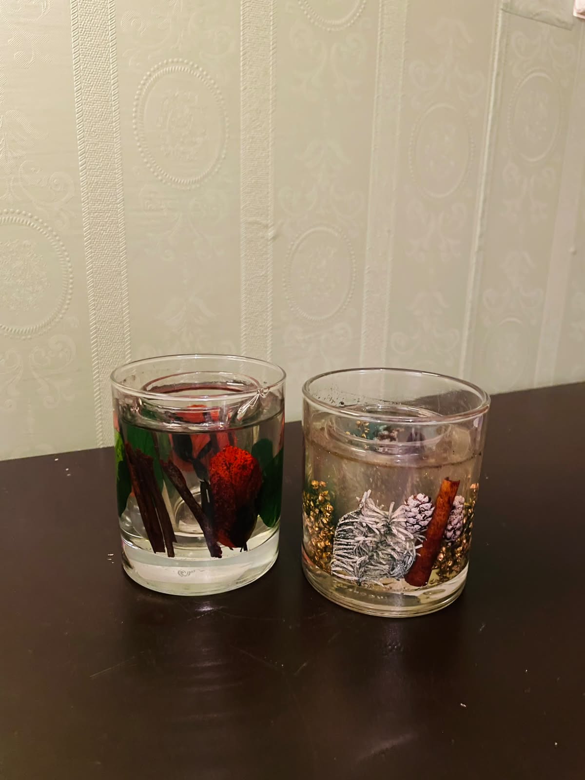 Set of 2 Decorative Botanical Gel Candles 4" Glass Holders