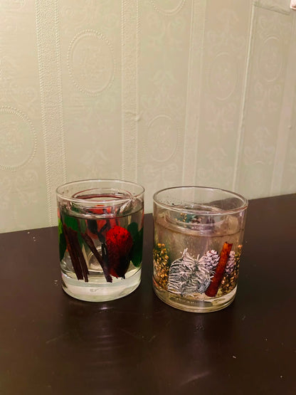 Set of 2 Decorative Botanical Gel Candles 4" Glass Holders