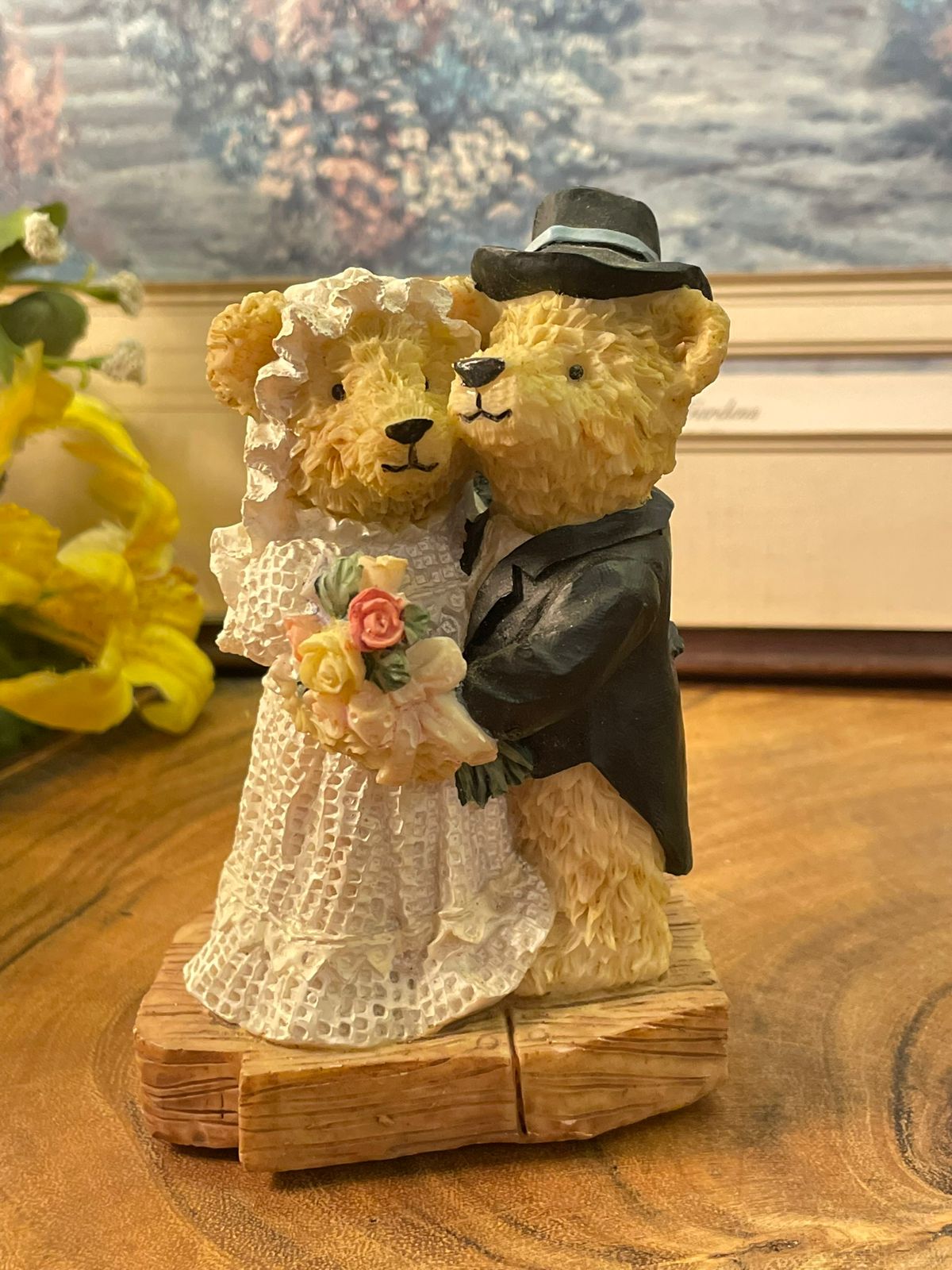 Vintage Teddy Bear Wedding Couple Music Box