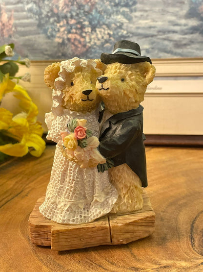 Vintage Teddy Bear Wedding Couple Music Box