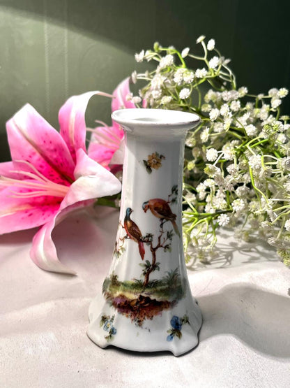 White Ceramic Bird & Floral Bud Candle holder 5 Inch