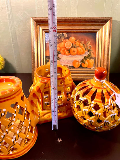 Handcrafted Ceramic Tea Light Lantern Set – 5 Inch Decorative Candle Holders