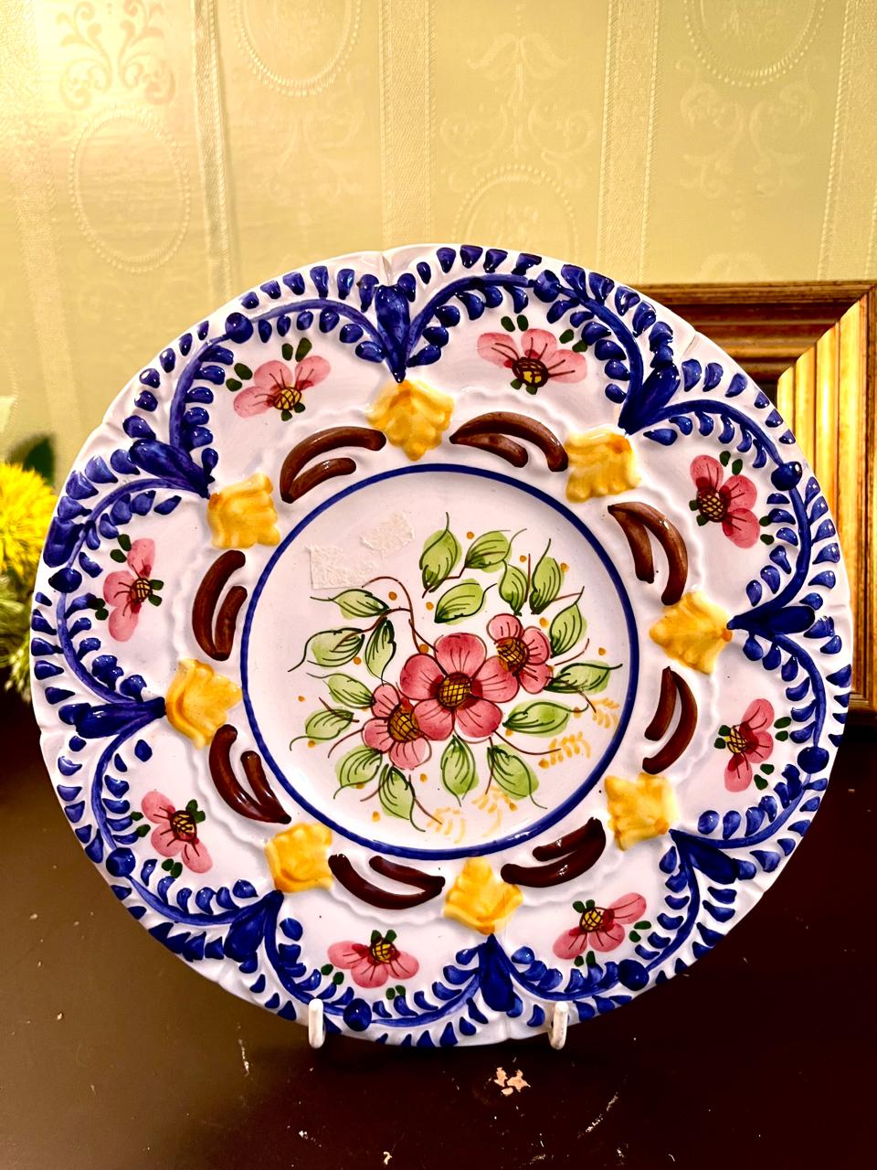 Vintage Hand-Painted Floral Ceramic Plate – 8 Inch