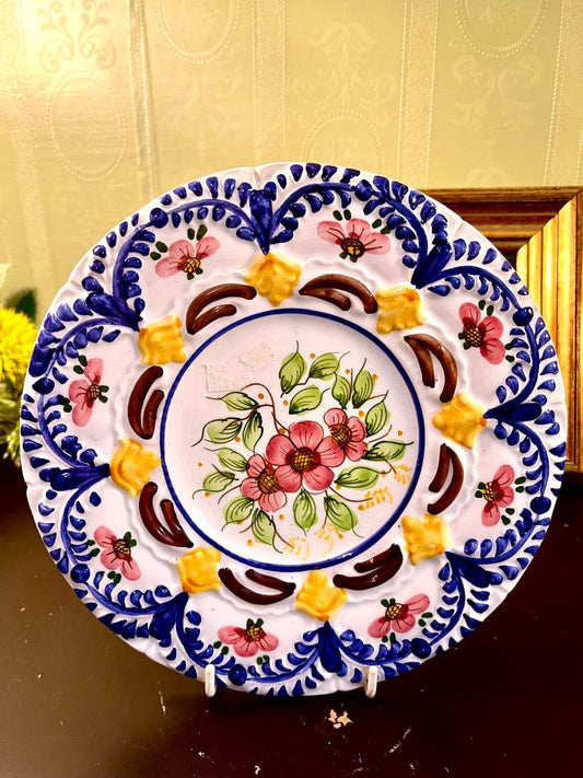 Vintage Hand-Painted Floral Ceramic Plate – 8 Inch