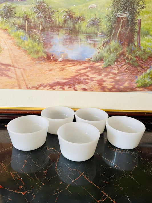 are thrift finds, vintage white milk glass bowls, custard bowls vintage, dessert serving bowls, minimalist kitchen decor, European vintage crockery, collectible white glass bowls, curated vintage collection, heritage European treasures, timeless vintage decor, baking ramekins glass
