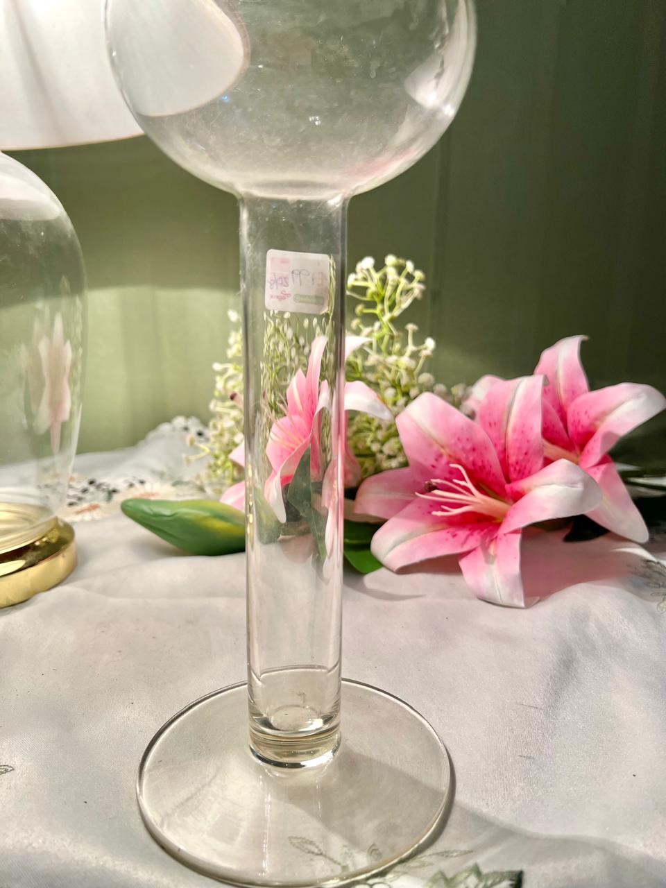 Tall Clear Crystal Pedestal Vase 10.5"