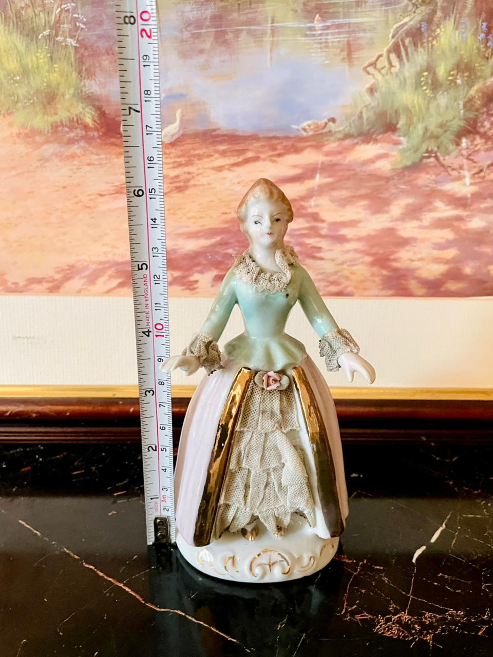 Vintage Porcelain Lady Figurine – Handcrafted with Lace Dress & Gold Trim