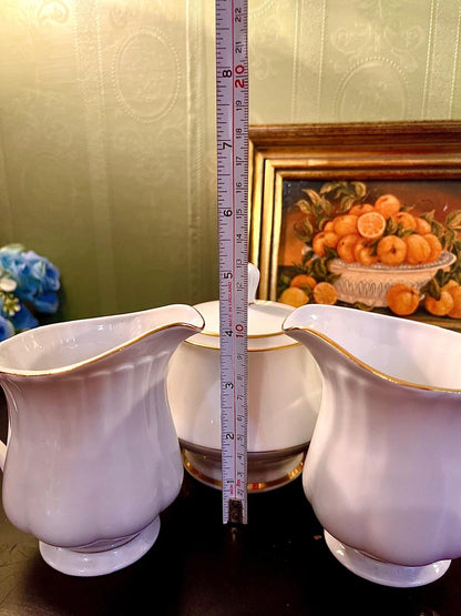 Vintage White Gold Trim Creamer & Sugar Bowl Set 10 cm