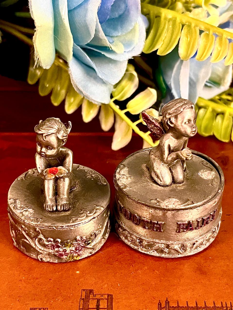 Vintage Cherub Trinket Boxes Set of 2 – 6 cm Silver Tone