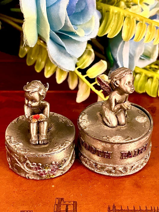 Vintage Cherub Trinket Boxes Set of 2 – 6 cm Silver Tone