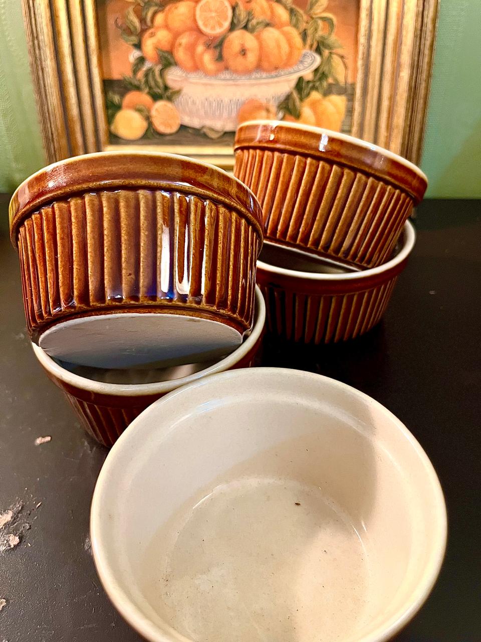 5-Piece Brown Ribbed Oven-Safe Stoneware Ramekin Set 4-Inch