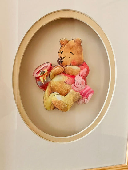 Disney 3D Layered large Wall Frame – Winnie the Pooh in Center with Brown Wooden Border
