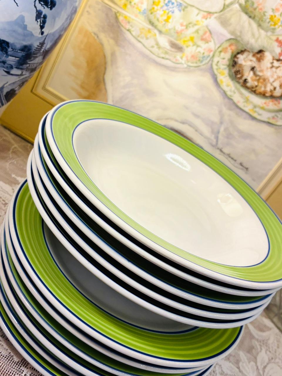 Rayware Lime Green Plates & Bowls Set — 6 Plates + 5 Deep Plates