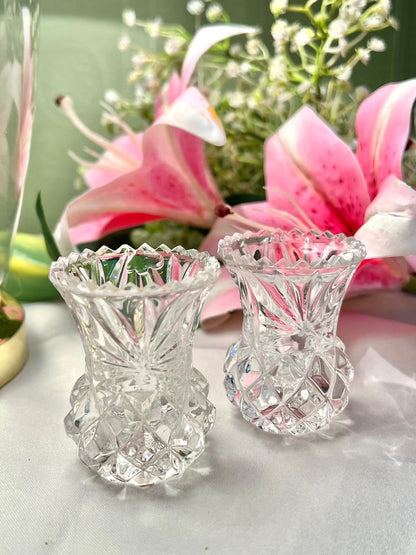 Vintage Clear Crystal Mini Vases – Pair, 3 Inch