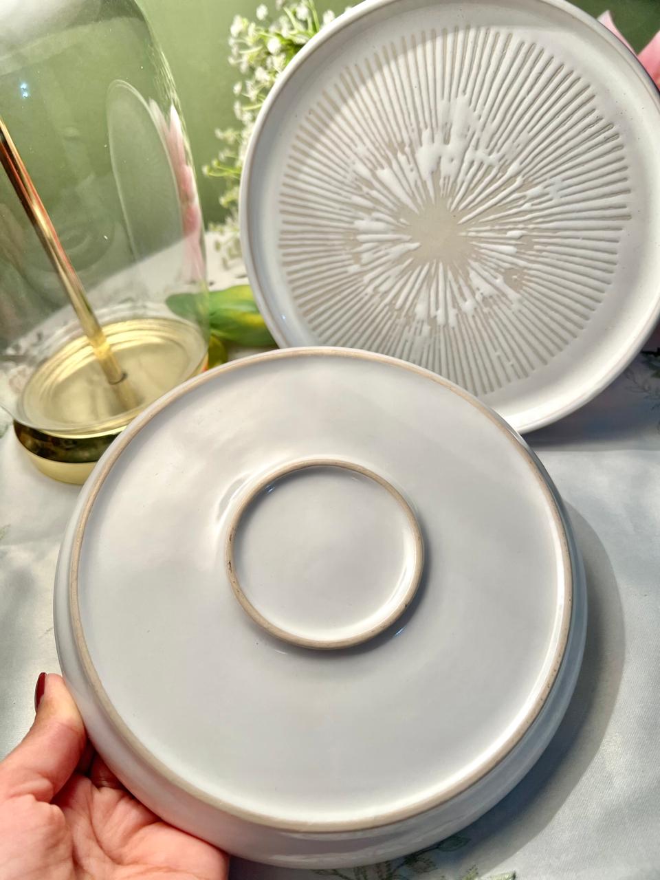 White Textured Ceramic Plates – 2 Piece Set, 8 Inch