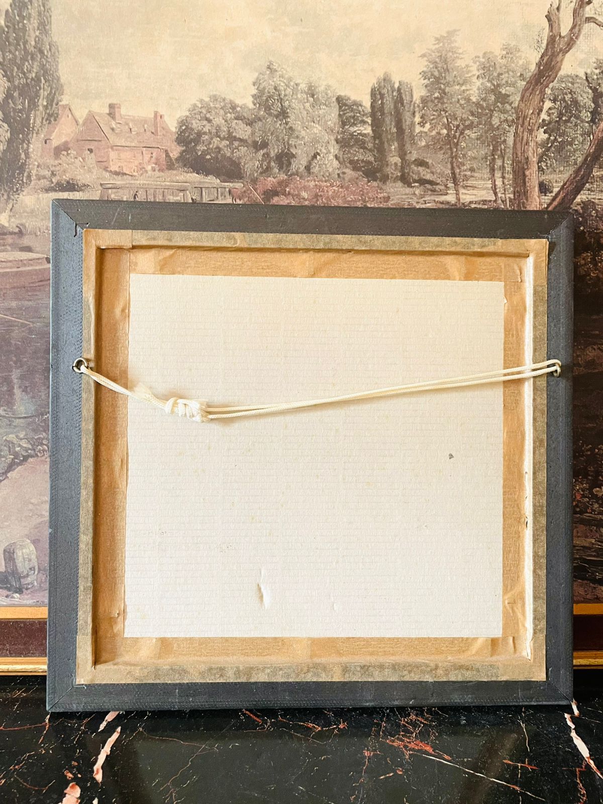 Handcrafted Wooden Marquetry Art – Village & Canoe Scene (Framed)