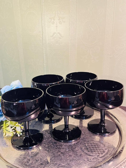 Vintage Black Crystal Glass Dessert Coupes Set of 5 – 12 cm