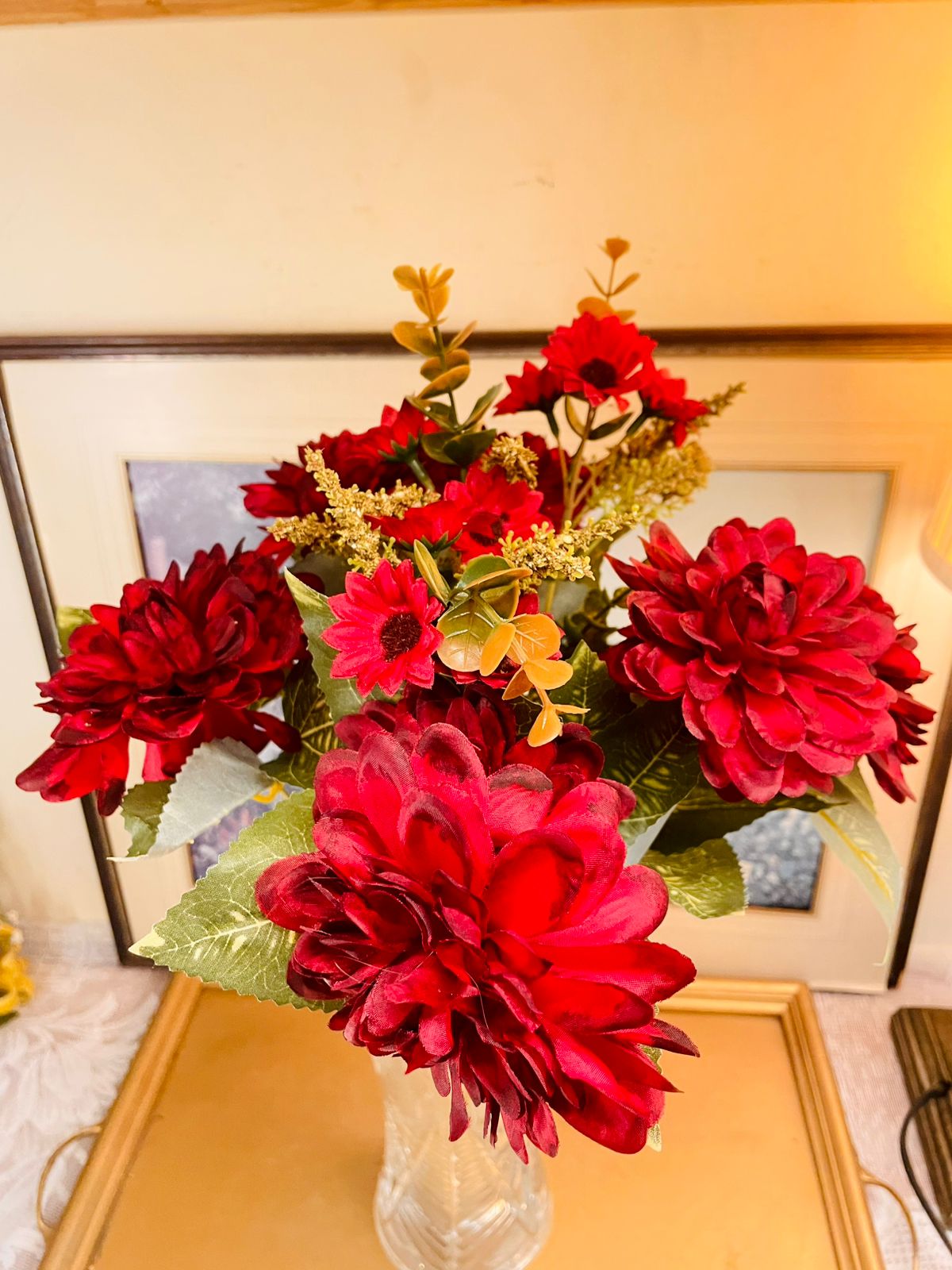 Vintage Burgundy Faux Dahlia Bouquet 19"