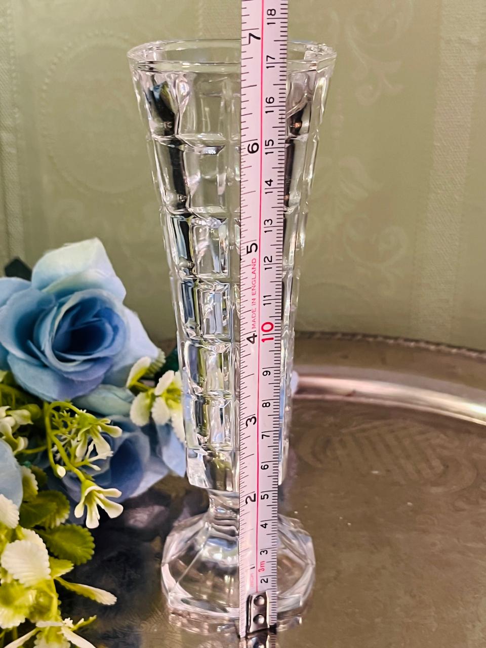 Vintage Crystal Bud Vase with box 18 cm Block Facet Design