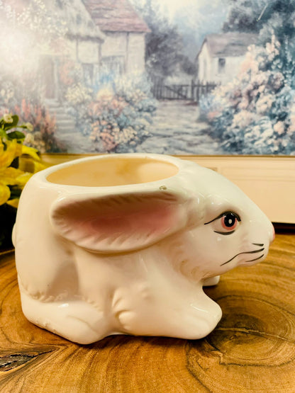 Vintage Rabit Ceramic Planter – White Animal Pot