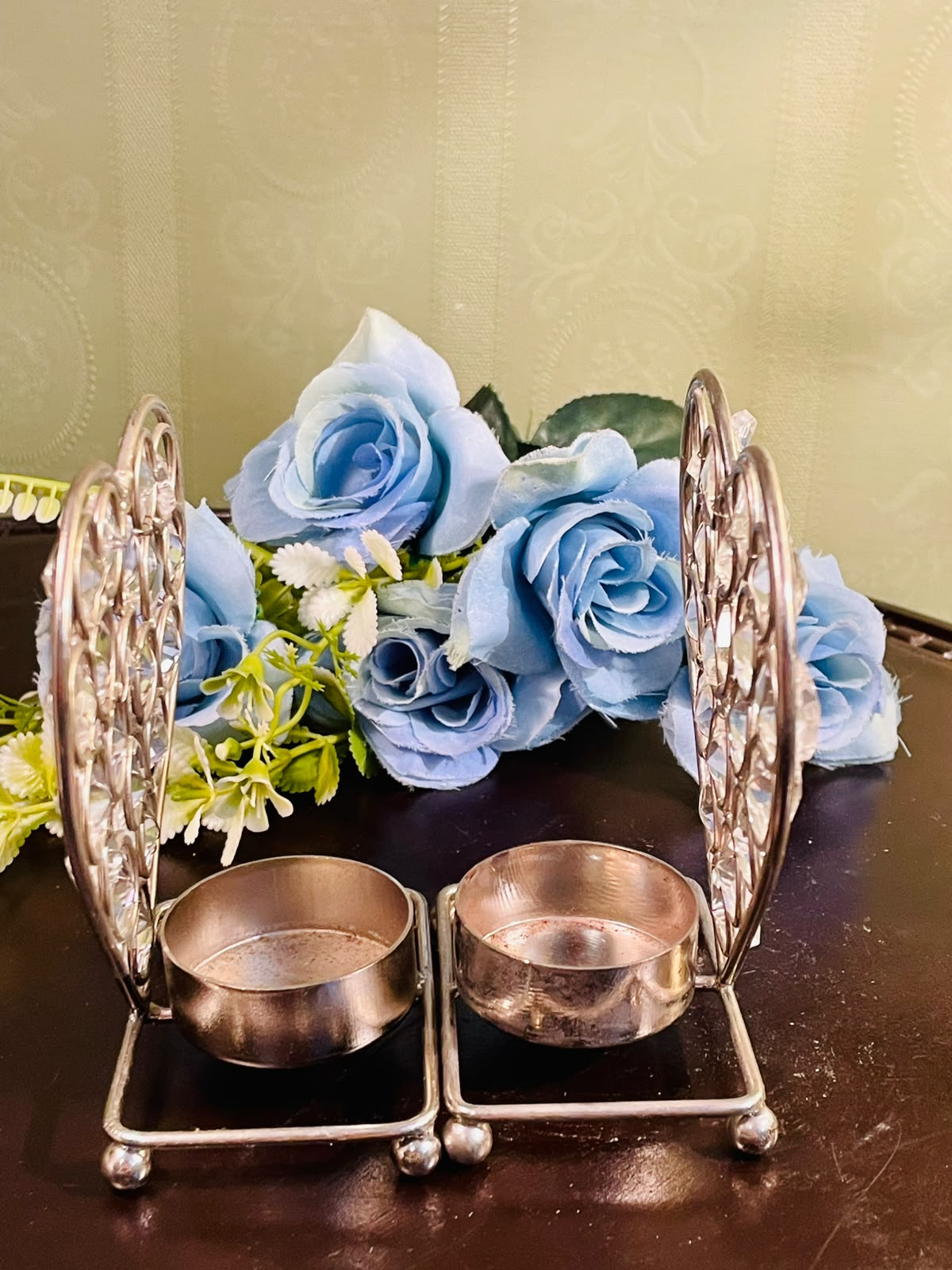 Silver Metal Tealight Candle Holder Set – Decorative Heart Tea Light Holders (2 Pieces, 5 Inch)