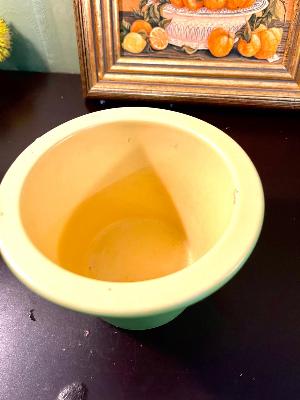 Vintage Green & Yellow Ceramic Planter Pot – 4 Inch