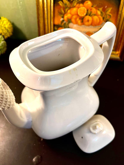 Vintage White Sculptural Porcelain Coffee Pot – 9 Inch