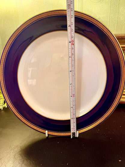 Cobalt Blue and White Porcelain Serving Platter with Gold Greek Key Border – 10 Inch
