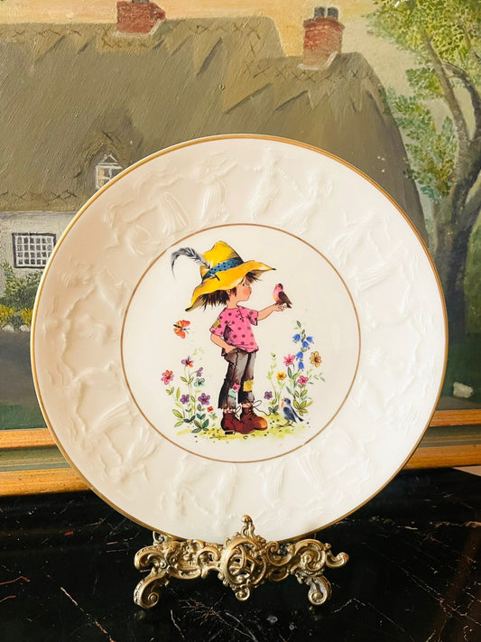 royal albert collectible plate, gott schliehen boy with bird, vintage royal albert england, bone china plate, english countryside decor, children art porcelain, collectible wall plate, fine china england, rare thrift find, sunset kitchen vintage collection