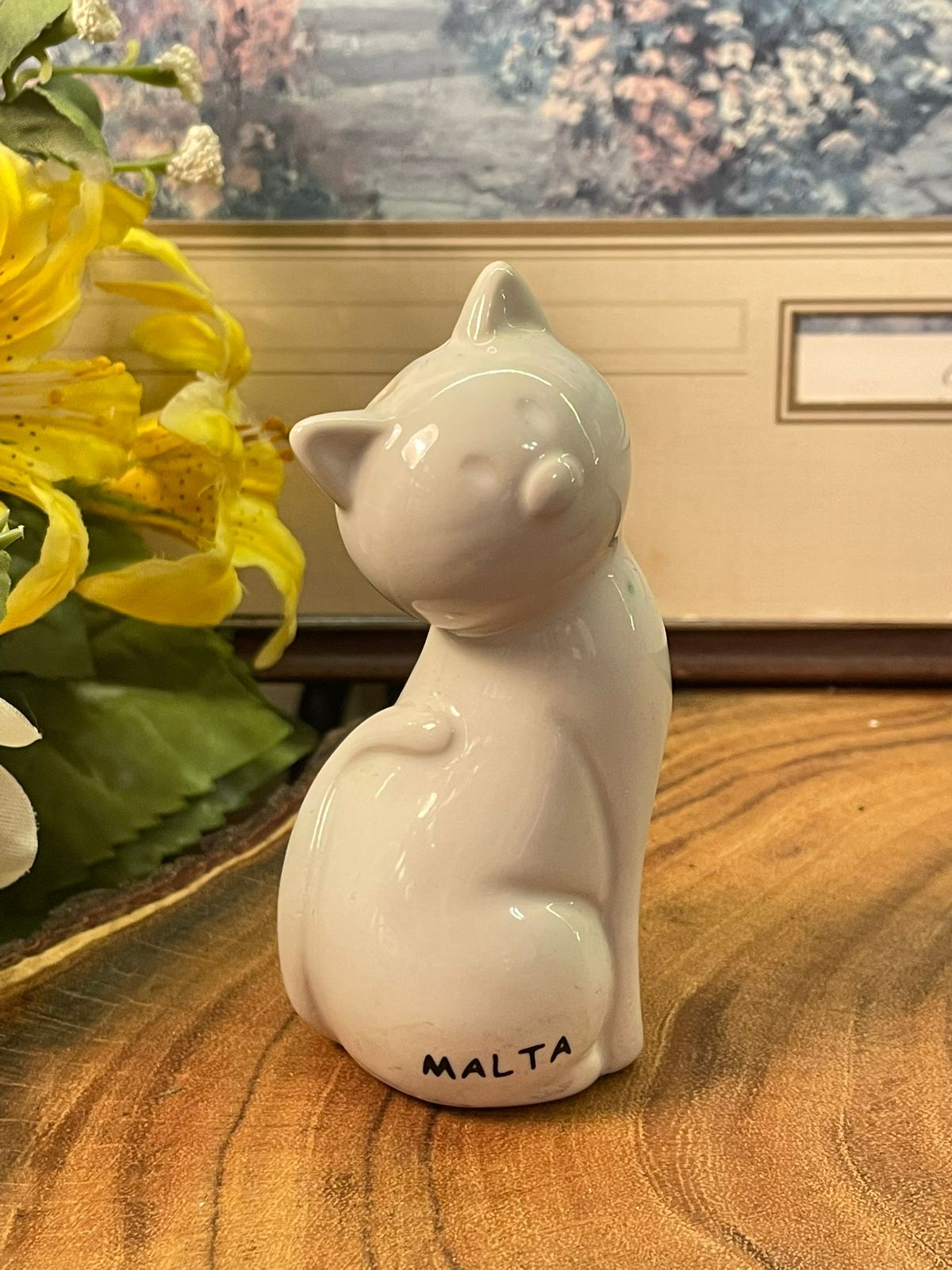 Vintage Malta White Porcelain Cat Figurine