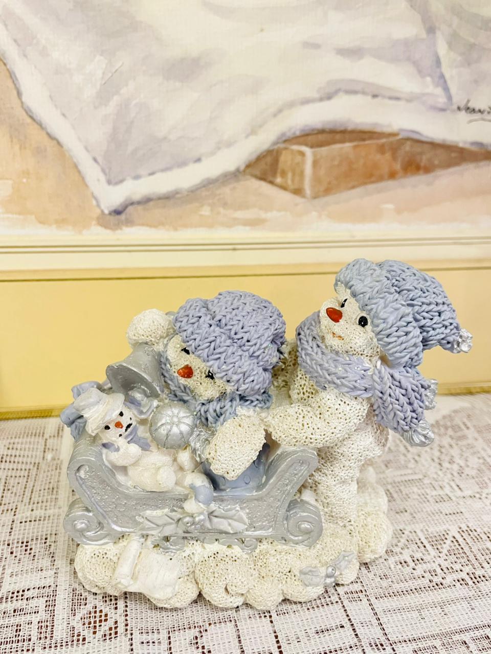 Handcrafted Snowman Figurine Set with Sleigh – Winter Christmas Decor