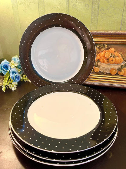Set of 4 Black Polka Dot Dinner Plates – Ceramic Tableware