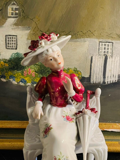Edwardian Porcelain Figurine –  Woman seated with Umbrella - French Doll