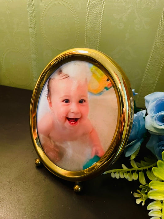 Vintage Gold Oval Photo Frame 6 Inch Standing Table Decor