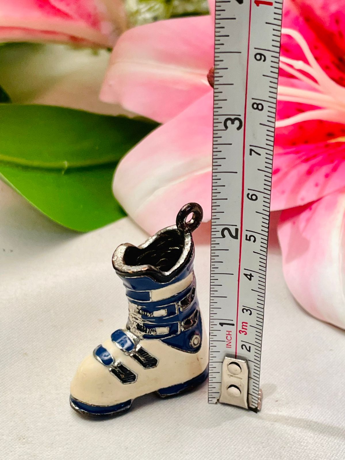 Vintage Blue & White Ski Boot Miniature Charm Ornament Approx. 5.5 cm