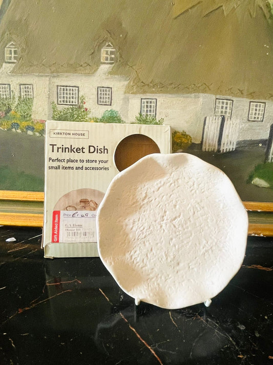 kirkton house trinket dish, ceramic jewellery plate, minimalist decor dish, hand painted pottery, neutral home accessories, aesthetic trinket holder, british homeware, textured white plate, modern rustic decor, sunset kitchen finds
