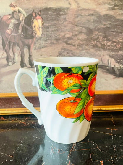 (Vibrant Citrus Charm) PSL Porcelain Mug – Hand-Painted Orange Grove Design