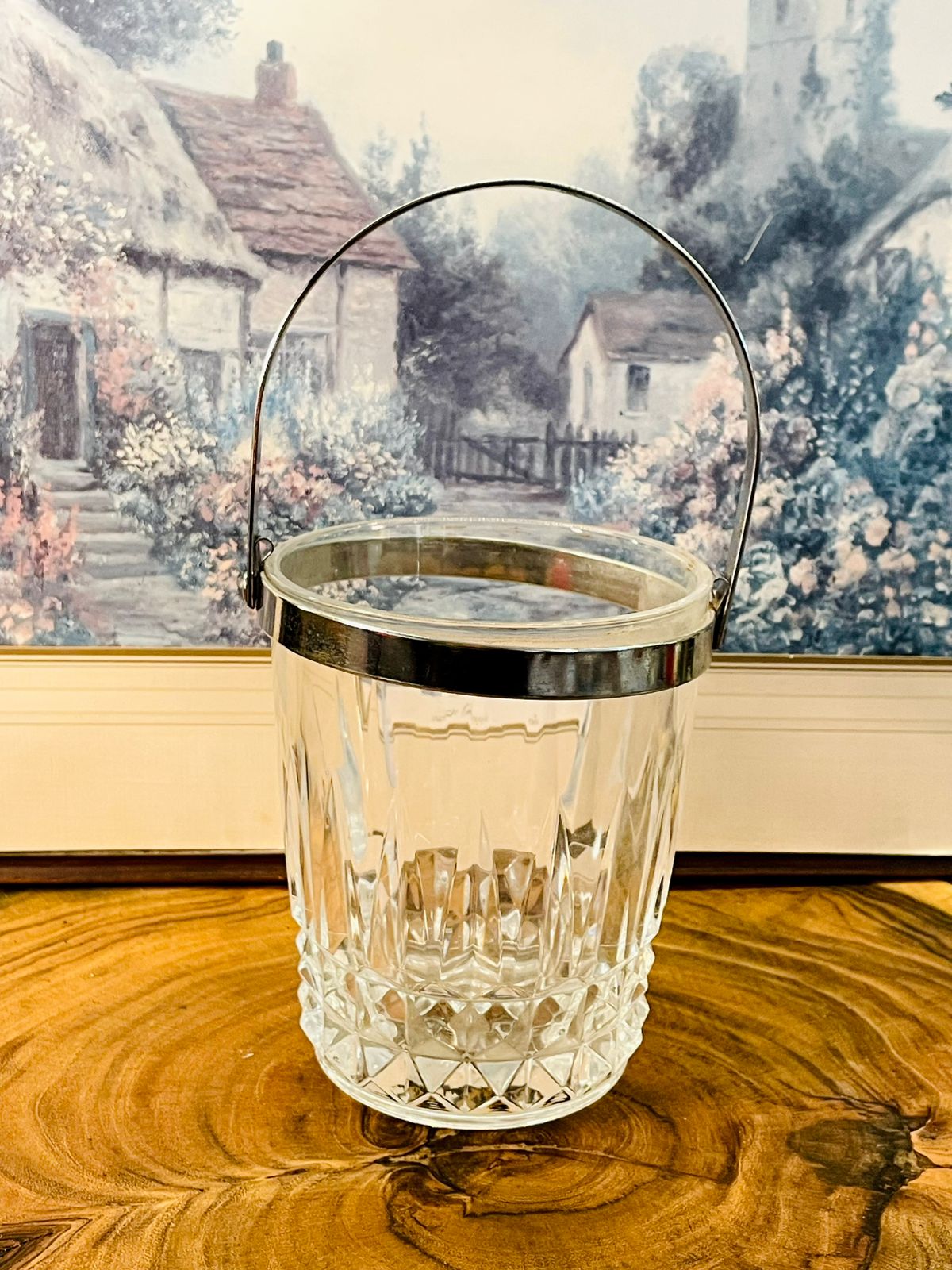 Vintage Crystal Ice Bucket with Handle | Cut Glass Barware