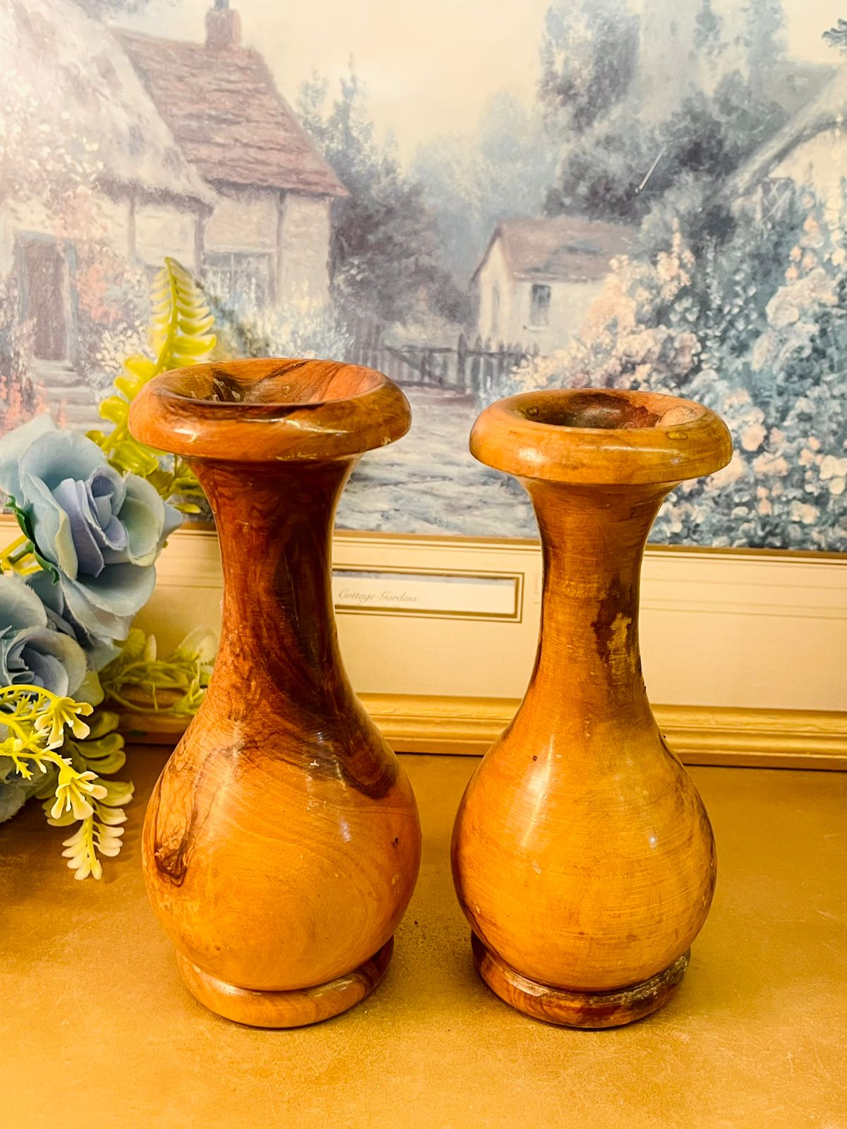 Set of 2 Hand Turned Wooden Bud Vases