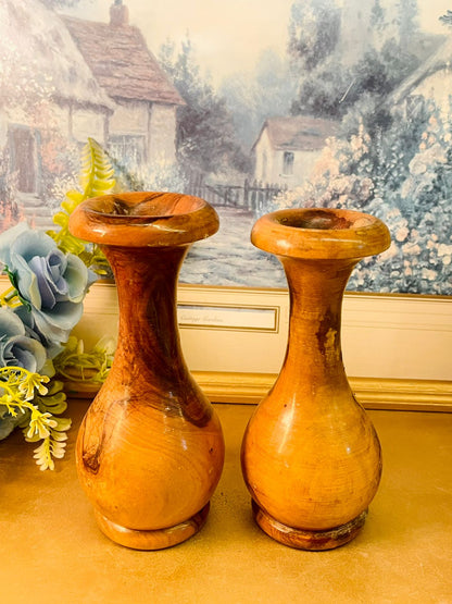Set of 2 Hand Turned Wooden Bud Vases