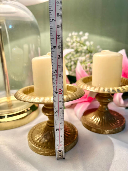 Brass Candlestick Holders with Cream Candles Set of 2
