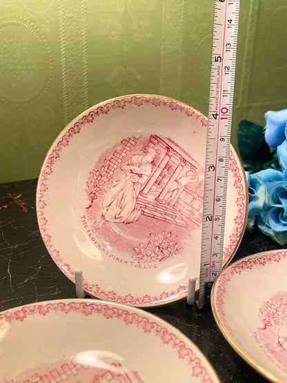 Vintage Pink Transferware Nursery Rhyme decor plate The Clock Strikes Twelve, 4in