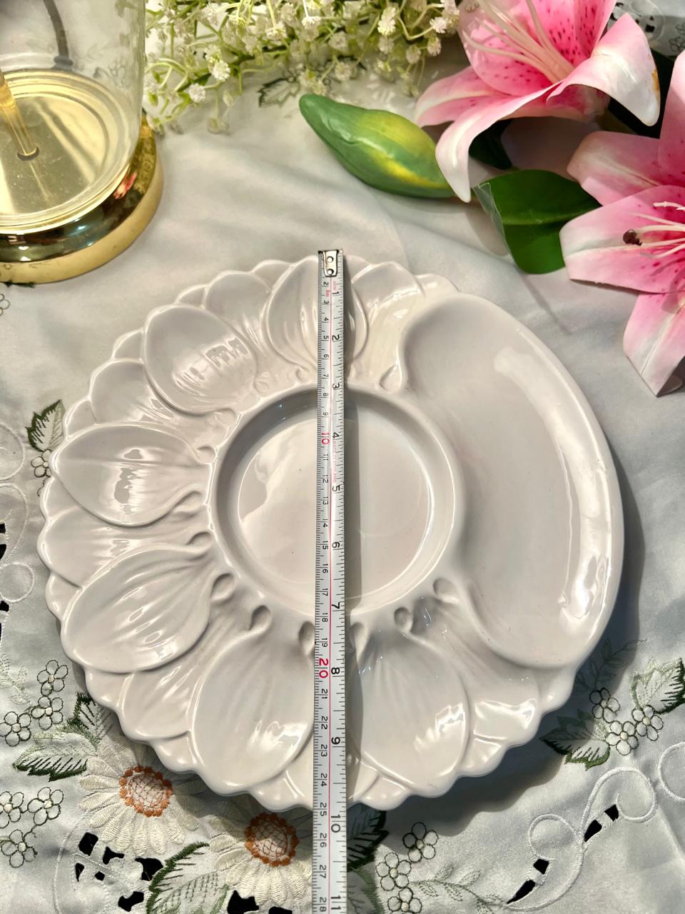 Large White Divided Floral Serving Platter 10" Made in Stoke England
