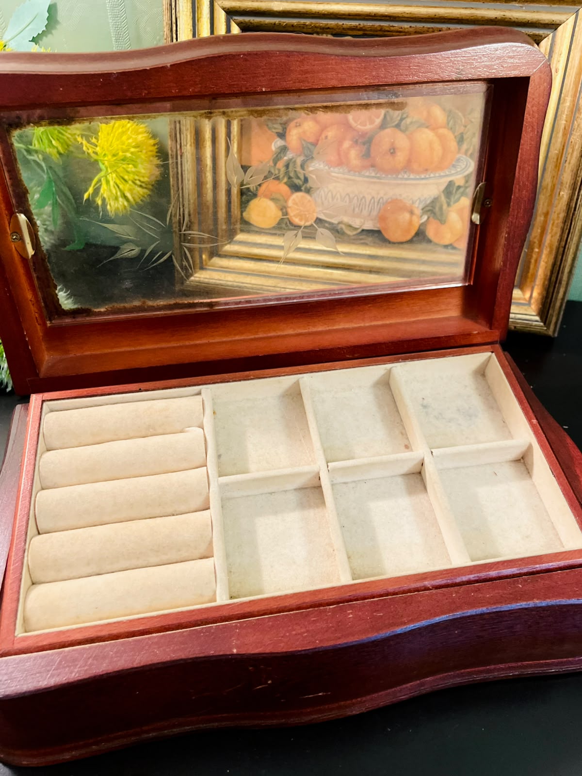 Vintage Wooden Glass Top Jewelry Box 4" Tall Display Storage Case