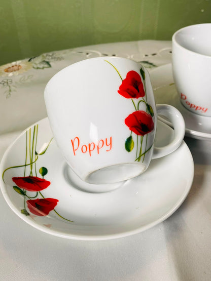 Red Poppy Oven-Safe Cup & Saucer 4-Piece Set 9 cm