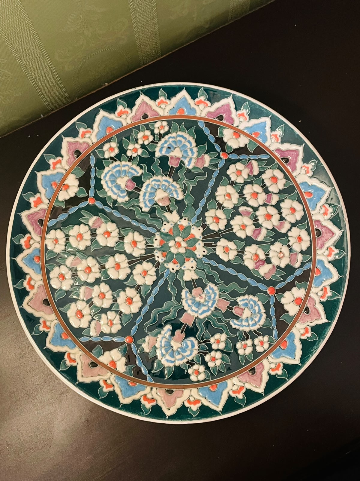 Hand Painted Turkish Kutahya Floral Plate 12 Inch Wall Decor