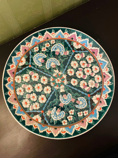 Hand Painted Turkish Kutahya Floral Plate 12 Inch Wall Decor